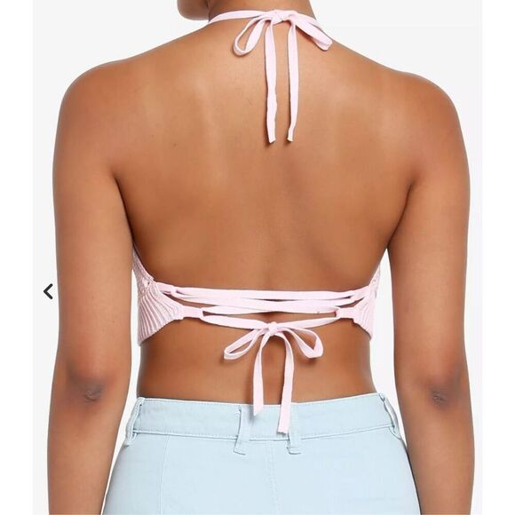 Sweet Society Pastel Rainbow Cropped Knit Halter Top size XL - Picture 6 of 6